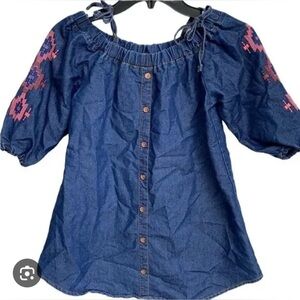 Limited Too Denim Dress with Pink Embroidery size 8
